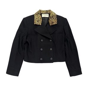 International Scene Blazer Womens Size 6 Leopard Print Collar Double Breasted